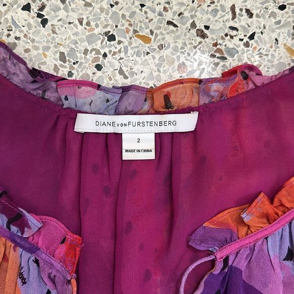 DVF Diane Von Furstenberg silk pink purple sleeveless blouse ruffle 2 - Picture 5 of 8